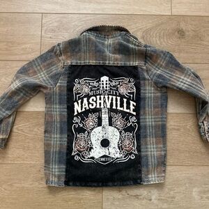 Plaid Button Down Kids Shirt with Nashville Design